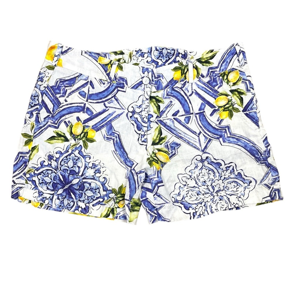 Idillio Positano Majolica Print 100% Linen Shorts Womens 35x5 Lemon Trellis